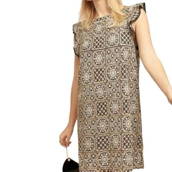 Anthropologie Antik Batik Embroidered sheath dress flutter cap sleeves size MP - Picture 1 of 7
